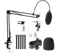 EVERGOODS Microphone Boom Arm Stand Adjustable Microphone Arm Stand with 3/8"" to 5/8"" 1/4"" Screw, Pop Filter Mic Clip Cable Ties 29"" Reach, 180° Rotation for Blue Yeti, Snowball, Podcasting, Strea