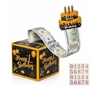 EVERGOODS Novelty Birthday Money Box Pull Surprise Money Gift Box Creative Money Pulling Gift Box with DIY Stickers, Pull-Out Happy Birthday Money Card & 30 Clear Pouches, Fun Cash Gift Box (Black)