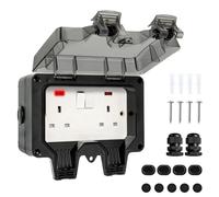 EVERGOODS Outdoor Socket IP66, 13A Double Waterproof Switched Plug Socket with Cover, Weatherproof Wall Electrical Outlet, 2 Gang Power Socket Box for Garden, Garage & Outdoor Use (Black)