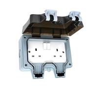 EVERGOODS Outdoor Sockets 13A Waterproof Plug Socket IP66 Double Gang Twin Switched Socket Outside Outdoor Wall Electrical Rated Plug Power Socket Box