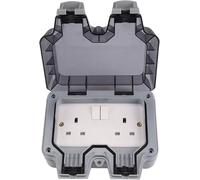EVERGOODS Outdoor Waterproof Socket IP66, 13A Double Switched Plug Socket with Cover, Weatherproof Wall Electrical Outlet, 2 Gang Power Socket Box for Garden, Garage & Outdoor Use (Double Socket)