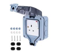 EVERGOODS Outdoor Waterproof Socket IP66, 13A Double Switched Plug Socket with Cover, Weatherproof Wall Electrical Outlet, 2 Gang Power Socket Box for Garden, Garage & Outdoor Use (Single Socket)