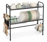 evergoods Over The Sink Dish Drying Rack Expandable 2 Tier Large Dish Drainer Snap On Design Heavy Duty Metal Kitchen Dish Rack with Utensil Holder Black