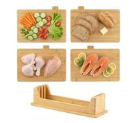 EVERGOODS Premium 5-Piece Bamboo Index Chopping Boards with Stand - Color-Coded Wooden Cutting Boards for Fruit, Vegetables, Meat, Fish & Bread
