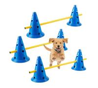 EVERGOODS Pylon Obstacle Set 6 pylons Dog Agility Equipment Set Portable Pet Jump Training Kit 3 poles Adjustable Height Jumping Obstacles Orange Dog Cat Obstacle Course Kit (Blue)