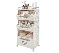 EVERGOODS Removable Rolling Utility Cart Lockable Plastic Storage Trolley with Hollow Design - Perfect for Kitchen & Bathroom nization (3-Tier)