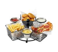 EVERGOODS Rotating Fry Basket, Divided Compartments 26.5x25.5cm, Heavy-Duty Stainless Steel Rotator for Fries & Wings, Food Basket, Chip Baskets for Serving, Movie Night Snack Tray, Party Food Trays