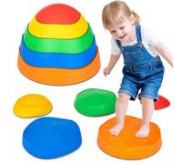 EVERGOODS Sensory Stepping Stones for Kids 5 Stackable Pieces Sensory Non-Slip Balance Stones Indoor and Outdoor garden Balance Toy for Kids