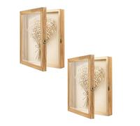 EVERGOODS Shadow Box Display Case 28x35.5x6.5cm Rectangular Wooden Shadow Box 3D Shadow Box Wall Mount Memory Box Shadow Box Frame for Wedding Bouquet, Medals, Military Memorabilia (2PCS Brown)