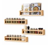 evergoods Spice Rack Floating Shelves 4 Pack Wooden Wall Storage Organizer | Wall-mounted shelves ,Saving space , for bathrooms, nurseries, and living spaces