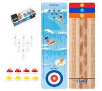 EVERGOODS Tabletop Curling Game 2 in 1, 89cm Portable Ice Curling Board with 8 Stones + 6 Bowling Pins, Double Sided Family Board Game Easy Setup, Portable for Adults Kids Ages 5+, Party Game