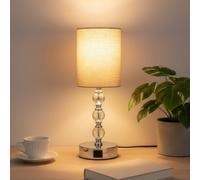 EVERGOODS Touch Table Lamp, Crystal Bedside Lamp with 3-Way Dimmable Touch Control, USB-C & USB-A Charging Ports, White Fabric Shade Bedside Light for Bedroom, Living Room, Dorm (Gray)