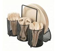 EVERGOODS Utensil Caddy with 4 Compartments, Metal Cutlery Holder for Fork Spoon Napkin & Paper Plates, Portable Flatware Organizer for Kitchen Countertop, Buffet, Party, Picnic, Black