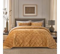 EVERGRACE Luxury Crushed Velvet Quilt Set Queen Size, Diamond Quilted Lightweight Comforter, Ultra Soft Oversized Bedspread Coverlet Bedding Set for All Season, with 2 Pillow Shams, Gold Caramel