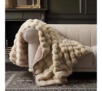 EverGrace Ultra Soft Luxury Fluffy Faux Rabbit Fur Throw Blanket, Thick Warm Bubble Throw for Bed, Cozy Plush Reversible Blankets for Couch, Chair, Sofa, Cream, 80x90 Inches
