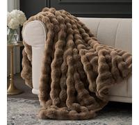 EverGrace Ultra Soft Luxury Fluffy Faux Rabbit Fur Throw Blanket, Thick Warm Bubble Throw for Bed, Cozy Plush Reversible Blankets for Couch, Chair, Sofa, Natural Tan, 60x80 Inches