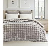 EverGrace Ultra Soft Luxury Fluffy Faux Rabbit Fur Throw Blanket, Thick Warm Bubble Throw for Bed, Cozy Plush Reversible Blankets for Couch, Chair, Sofa, Taupe, 80x90 Inches