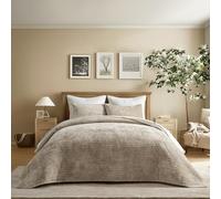 EVERGRACE Velvet Quilt Set King Size, Luxurious Soft Striped Channel Bedding Set, Lightweight Velvet Comforter for All Season, Oversized Bedspread Coverlet with 2 Matching Shams, Beige Taupe