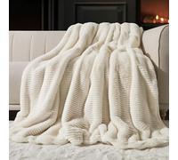 EVERGRACEHOME Ultra Soft Faux Fur Throw Blanket for Couch, Luxury Sculpted Texture Faux Rabbit Fur Blanket for Bed, Fluffy Thick Plush Warm Fuzzy Throw, 920GSM (Ivory White, 50''x60'')