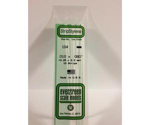 Evergreen 104 - 0.01" x 0.08" Polystyrene Strips 14"/35cm 10pcs
