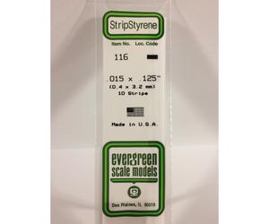 Evergreen 116 - 0.015" x 0.125" Polystyrene Strips 14"/35cm 10pcs