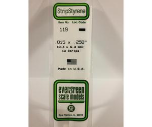 Evergreen 119 - 0.015" x 0.25" Polystyrene Strips 14"/35cm 10pcs