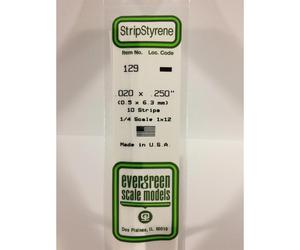Evergreen 129 - 0.02" x 0.25" Polystyrene Strips 14"/35cm 10pcs