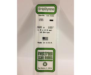 Evergreen 155 - 0.06" x 0.1" Polystyrene Strips 14"/35cm 10pcs