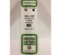 Evergreen 186 - 0.125" x 0.125" Polystyrene Strips 14"/35cm 10pcs