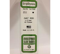Evergreen 211 - 0.04"/1.0mm Polystyrene 14"/35cm Rods 10pcs