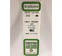 Evergreen 243 - 0.1"/2.5mm Polystyrene Half Round 14"/35cm Lengths 3 pcs