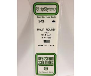 Evergreen 243 - 0.1"/2.5mm Polystyrene Half Round 14"/35cm Lengths 3 pcs