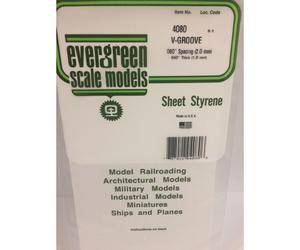Evergreen 4080 - 0.080" Polystyrene V Groove Siding Sheet 6" x 12"