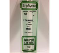 Evergreen 753 - 0.1"/2.5mm Polystyrene Z-Channels 14"/35cm 4 pcs