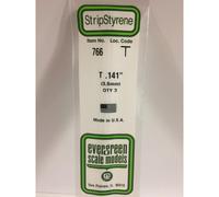 Evergreen 766 - 0.141"/3.6mm Polystyrene T-Shapes 14"/35cm 3 pcs