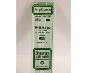 Evergreen 8103 - 0.011" x 0.033" Polystyrene HO-Scale Strips 14"/35cm 10pcs