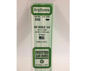 Evergreen 8104 - 0.011" x 0.043" Polystyrene HO-Scale Strips 14"/35cm 10pcs