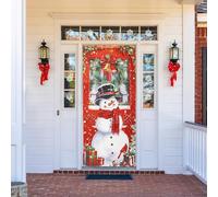Evergreen Christmas Door Cover, Door Banners for Front Door Room Doors, Holiday Banner Door Decor Porch Sign for Indoor Outdoor Winter Decoration (Snowman)