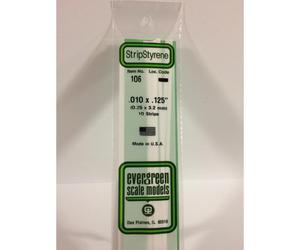 EverGreen EVG106 0.01 x 0.125 in. Styrene Strips Railroad Scratch Building Supply, White