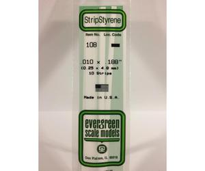 EverGreen EVG108 0.10 x 0.19 in. Styrene Strips Railroad Scratch Building Supply, White