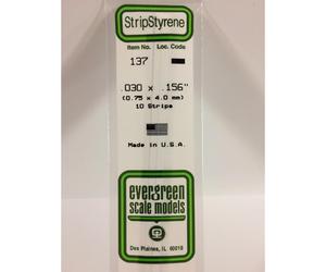EverGreen EVG137 0.03 x 0.16 in. Styrene Styrips Railroad Scratch Building Supply, White
