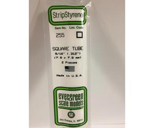 EverGreen EVG255 0.31 in. Square Tube Styrene Railroad Scratch Building Supply, White