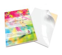 Evergreen Goods 100-Sheet A4 Glossy Sticker Paper White Self-Adhesive, Inkjet/Laser Printable, DIY Stickers, Arts & Crafts, Plotter Compatible, Strong Back.