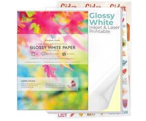 Evergreen Goods 100 Sheet A4 Glossy Sticker Paper White Self-Adhesive, Inkjet/Laser Printable Paper, DIY Stickers, Arts & Crafts, Plotter Compatible, Strong Back