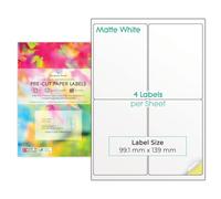 Evergreen Goods 100 Sheets A4 Precut Multi Labels (2x2, 4 per Sheet, 400 Labels in Total) White MATT Self Adhesive Paper Stickers Multi Purpose Labels Inkjet and Laser Printing