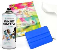 Evergreen Goods 100 Sheets A4 Water Resistant Vinyl Sticker Paper with Vinyl Wrap Squeegee | Self-Adhesive Matte White PVC Sticker Sheets, 200 GSM, Inkjet & Laser Printable | Perfect for Custom Labels