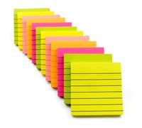 Evergreen Goods 12-Pack Lined Bright Coloured Sticky Notes (3"x3") | Ruled Removable Adhesive Memo Pads (Yellow, Pink, Orange, Green, Peach) | 100 Sticky Notes Per Pad | Office, Home & School Use