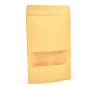 Evergreen Goods 200pcs Brown Kraft Paper Pouch Bags (140 x 200mm) | Reusable Self-Standing | Sealable ZipLock & Window | Heat Resealable | Perfect for Tea, Coffee Beans, Seeds, Dried Fruits Etc