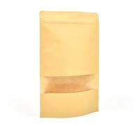 Evergreen Goods 200pcs Brown Kraft Paper Pouch Bags (160 x 260mm) | Resealable Ziplock & Self-Standing Stand-Up Pouches with Window | Heat Sealable & Reusable | Tea, Coffee Beans, Seeds, Dried Fruit