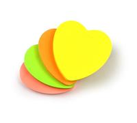 Evergreen Goods 4 Pads Heart Shaped Bright Coloured Neon Sticky Post Notes | Removable Adhesive Assorted Colours (Yellow, Orange, Peach, Green) | 100 Sheets Per Pad - 76x76mm (3"x3")